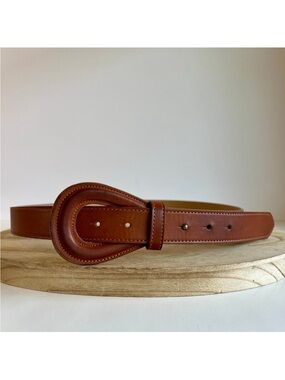 LOFT Brown Leather Women's Belt with Wrapped Oval Buckle